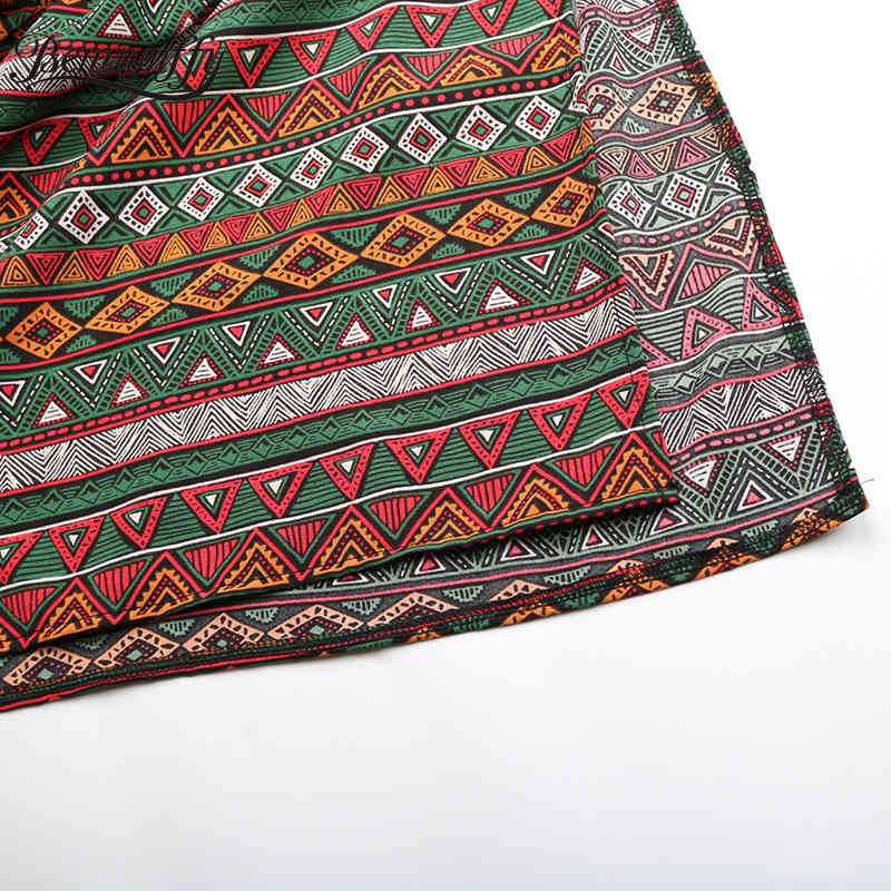 Tie Side Ethnic Print Split Long Skirts Women Summer Vacation Bohemian High Elastic Waist Female Casual Maxi Skirt 210510