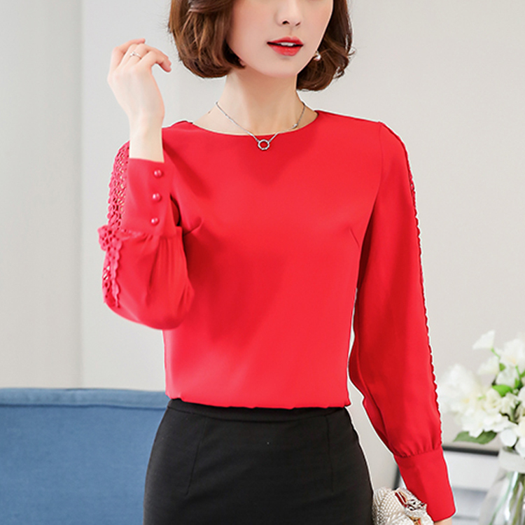 Long Sleeve blusas mujer de moda Ladies Office Shirts Korean Lace Hollow Out Women Top White Chiffon Blouses 821F 210420