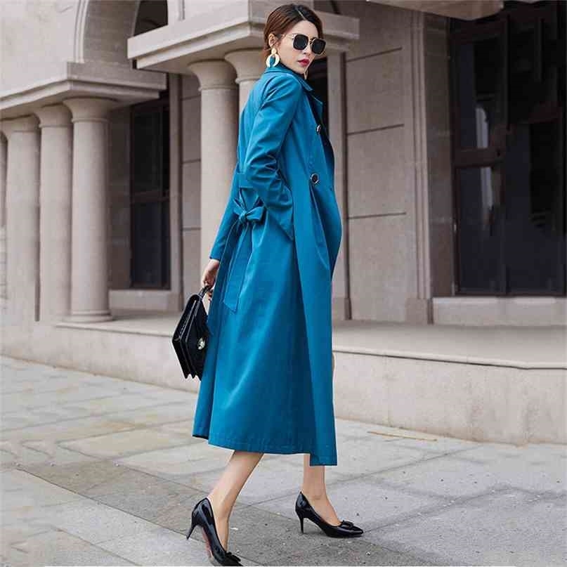 Spring Autumn Women Raincoats Elegant Buttons Vintage Windbreaker Double Breasted Ladies Office Long Trench Coats 210820