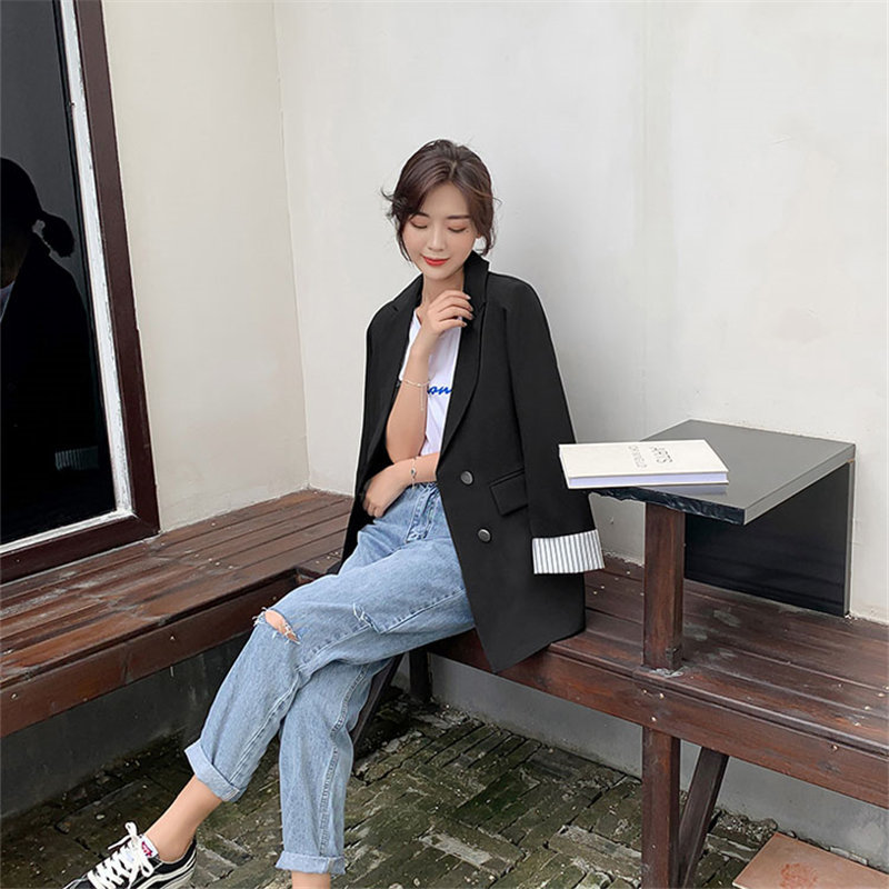 Ventilation Single Breasted Office Ladies Feminine All Match Slender Women Elegant High Street Loose Suit Plus Blazers 210421