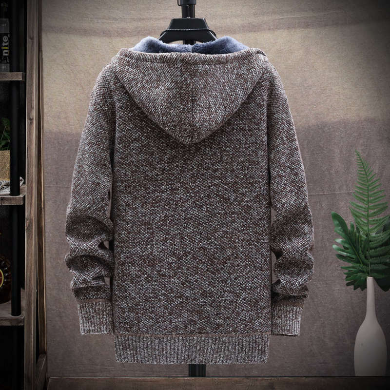 Fall and winter warm hooded sweater plus plush thickened sweater zipper cardigan thick casual jacket men's clothing 210929
