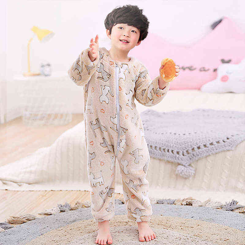 Autumn Summer Flannel Sleeping Bag Cute Children's Winter Suit Soft Pajamas For Infant Anti-Kick Baby Girl Romper 211130