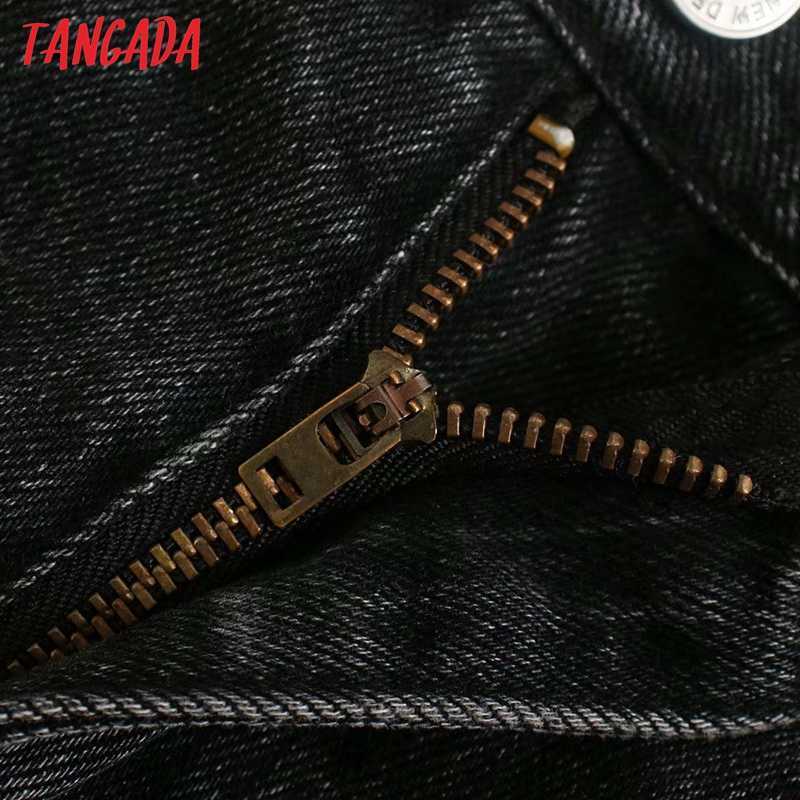 Tangada fashion women black jeans pants long trousers pockets buttons female denim 6P37 210922