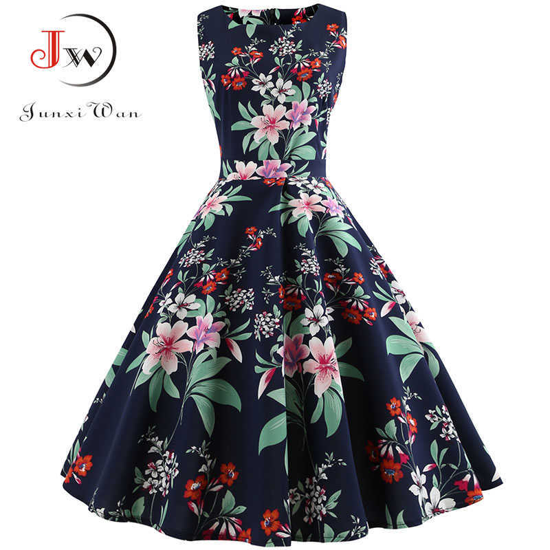 Summer Women Dress Elegant Vintage Floral Tunic Sundress Sexy V Neck Work Office Party Dresses Plus Size Midi Robe Pin Up 210623