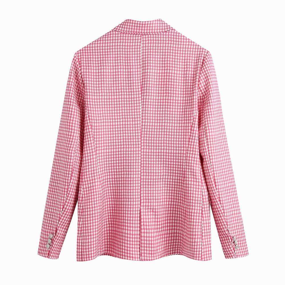 Women Blazer Autumn Fashion Houndstooth Double Breast Coat Office Lady Suit Top 210602