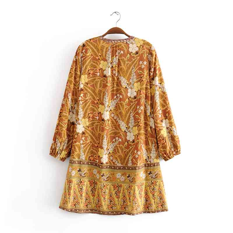 beauty Fashion Boho Floral Print Mini Dress Women Summer Chic Single Breasted Loose Dresses Female Holiday Wear 210514