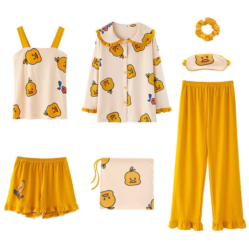 7-piece Pajamas Women's Pijama Mujer Yellow Duck for Women Print Pattern Cotton Sexy Female Homewear 210924
7-piece Pajamas Women's Pijama Mujer Yellow Duck for Women Print Pattern Cotton Sexy Female Homewear 210924