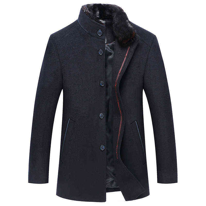 PFHQ Winter Men's Woolen Middle-aged And Elderly Business Casual Solid Color Thickened Stand Collar Trench Coat 21A5424 211122
