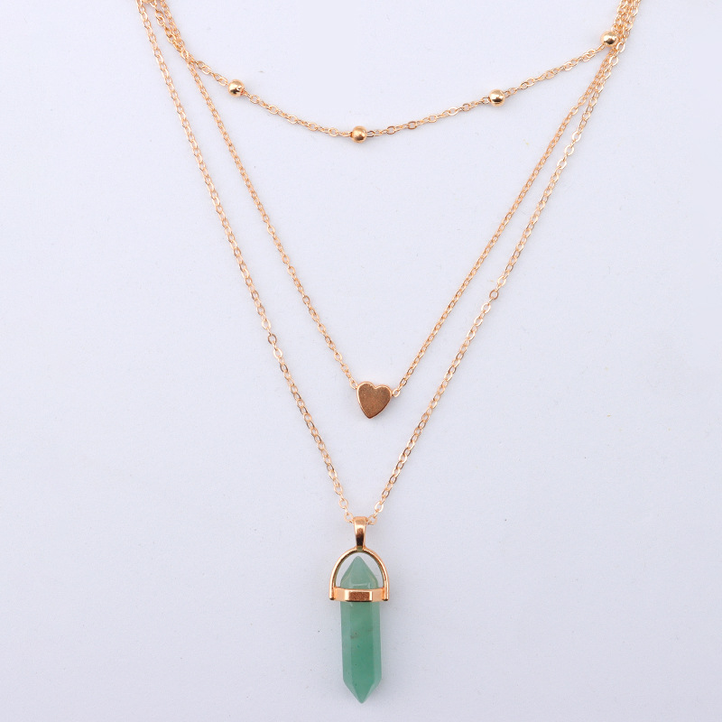 Classic Multilayer Hexagon Prism Natural Stone Pendant Necklace High Quality Gold Chain Star Moon Jewelry for Women