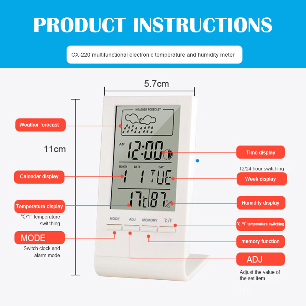 Indoor/Outdoor Thermometer Hygrometer Gauge Indicator Weather Station Automatic Electronic Temperature Humidity Monitor Clock