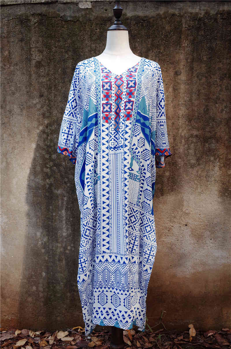 Cotton Beach Dress Women Cover ups Print Saida de Banho Para Praia Sarong Robe Plage cover Tunic #Q652 210420