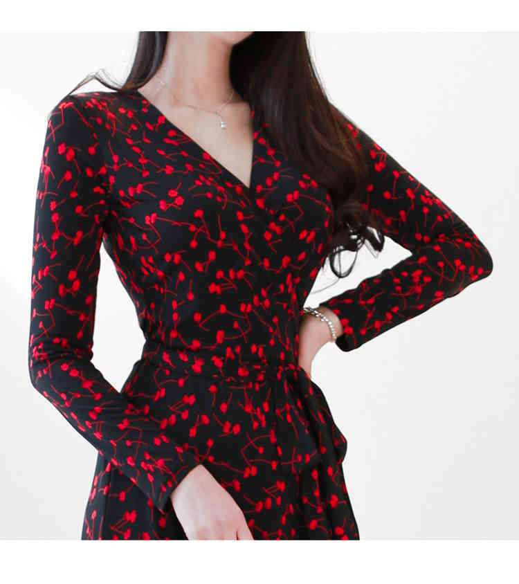 Women Spring Sexy V Neck Slim Floral Print Wrap Split Long Dress Party Office ladies High Waist Beach Maxi Dresses 210519