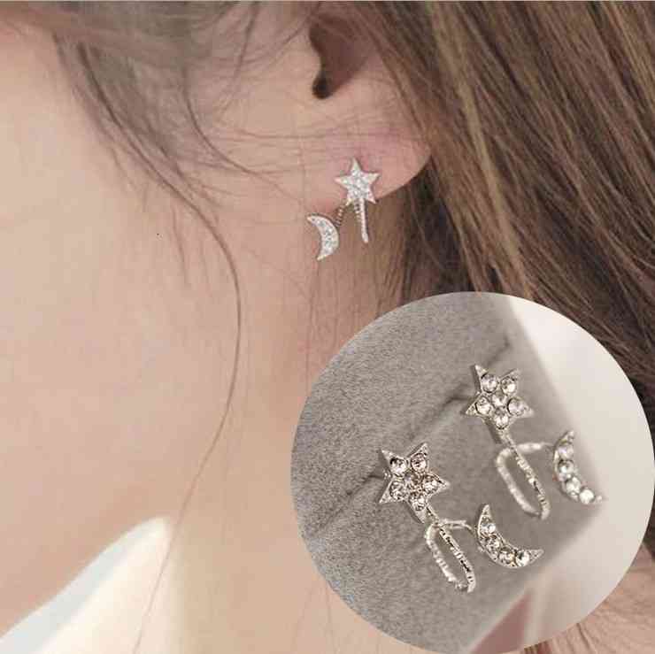 Charms Ear Stud Clip Rings Korean Bone U-shaped Cute Pentagonal Stars Love Moon Fashion Temperament Women