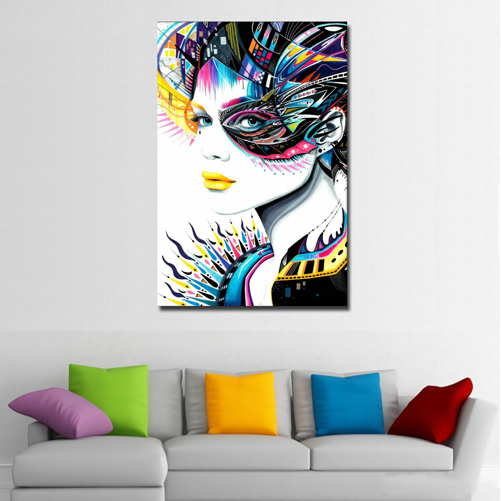 Abstract Art Sexy Girl Canvas Painting Printed on Canvas Modern Colorful Portrait Painting Wall Pictures For Living Room Poster