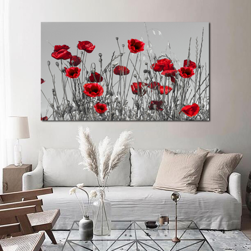 Canvas Paintings Modern Flowers Posters And Prints Red Poppies Pictures For Living Room Decoration No Frame