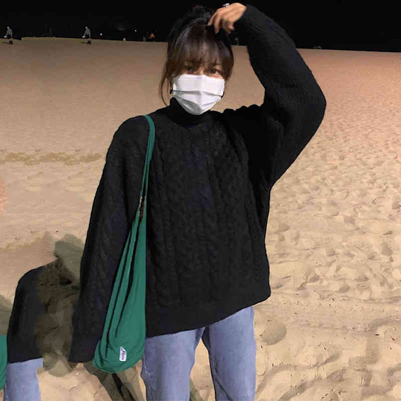 Nomikuma Autumn Winter Turtleneck Twisted Pullover Sweater Causal Long Sleeve Women Knitted Top New Korean Pull Femme 6D004 210427