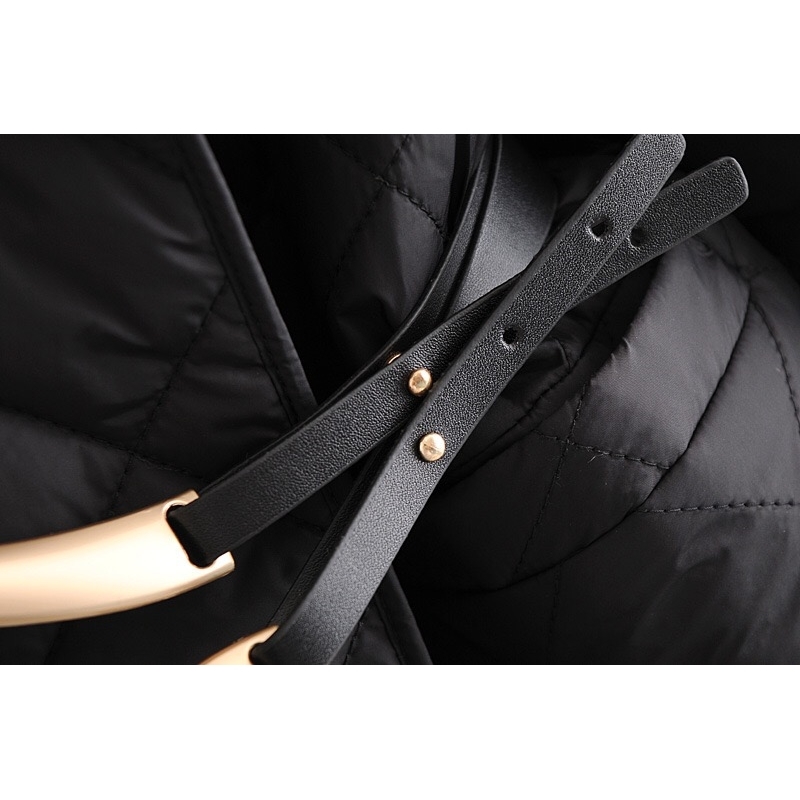 Winter Lapel Quilting Plaid Stay Warm Parka Coat With Belt Women Extra long Trench Jacket Outerwear Elegant Black 210429