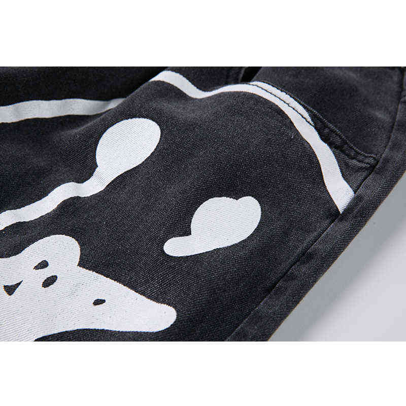 Spring Fashion Ins Street Hip-hop Printing Wash Jeans Loose Casual Denim Wide Leg Pants Woman Long Trousers 211111