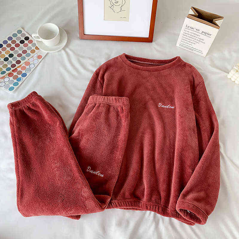 Winter Pajamas Sets For Women Sleepwear Homes Clothing Pajama Home Wear Womens Pyjamas Set Velvet Pants Nightwear Thick Warm 211111