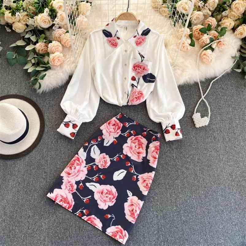 French elegant printed western style skirt suit two-piece ladies temperament shirt all-match high waist 210525, White
French elegant printed western style skirt suit two-piece ladies temperament shirt all-match high waist 210525, White