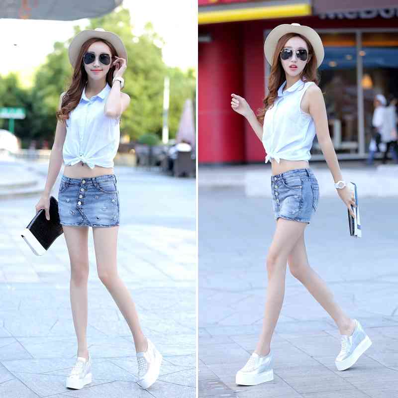 Summer Fashion Skort Shorts Denim Korean Style Plus Size S-3XL Women's Skorts Skirt Sli Sexy Woman Short Jeans Feminino 210611