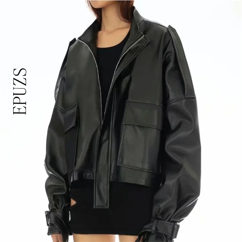 Winter Fashion Slim Long Sleeve Pocket Zipper Warm Elegan Thick PU Jacket Coat Famale Outerwear Chic Top 210521, Black
Winter Fashion Slim Long Sleeve Pocket Zipper Warm Elegan Thick PU Jacket Coat Famale Outerwear Chic Top 210521, Black