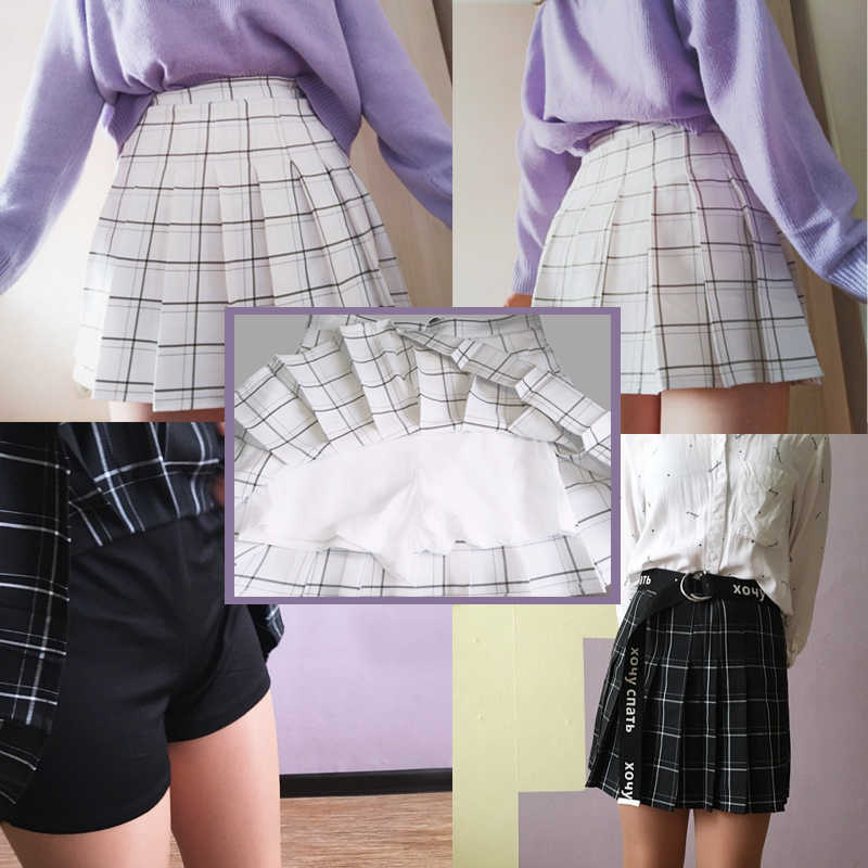PEONFLY Sweet Women Pleated Skirt Fashion Plaid A-Line Mini High Waist Chic Kawaii Summer Casual Ladies 210619