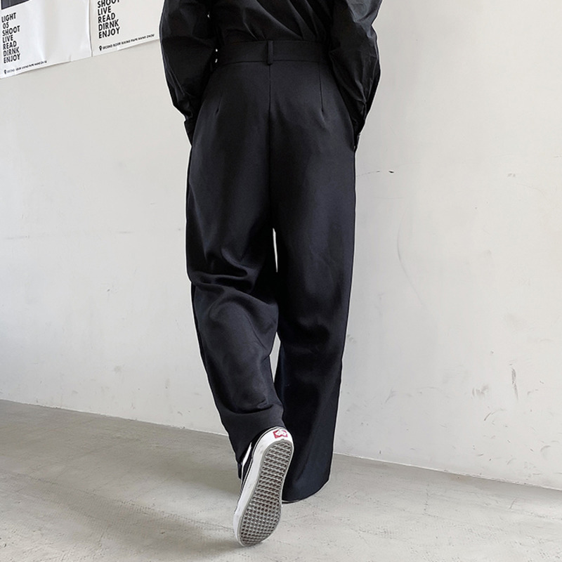 IEFB /men's wear niche black trousers for male spring personality ribbon straight loose wide leg pants 9Y1619 210524