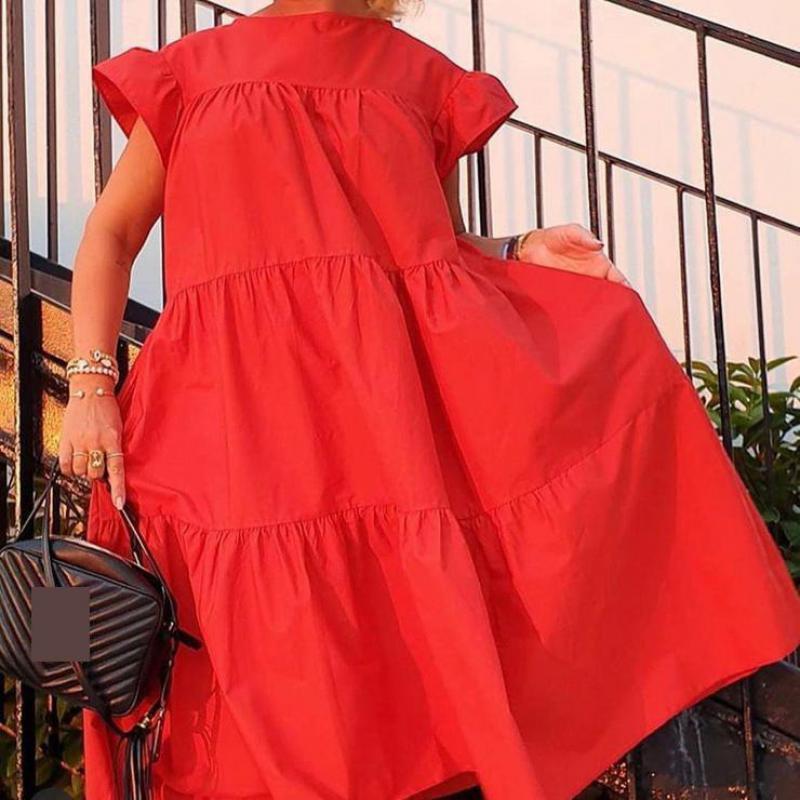 ZZOUX Women Dress Short Sleeve Pleated Long Dresses Fashion Bohemian Dress Solid Loose Summer Dresses Plus Size White Black New 210401