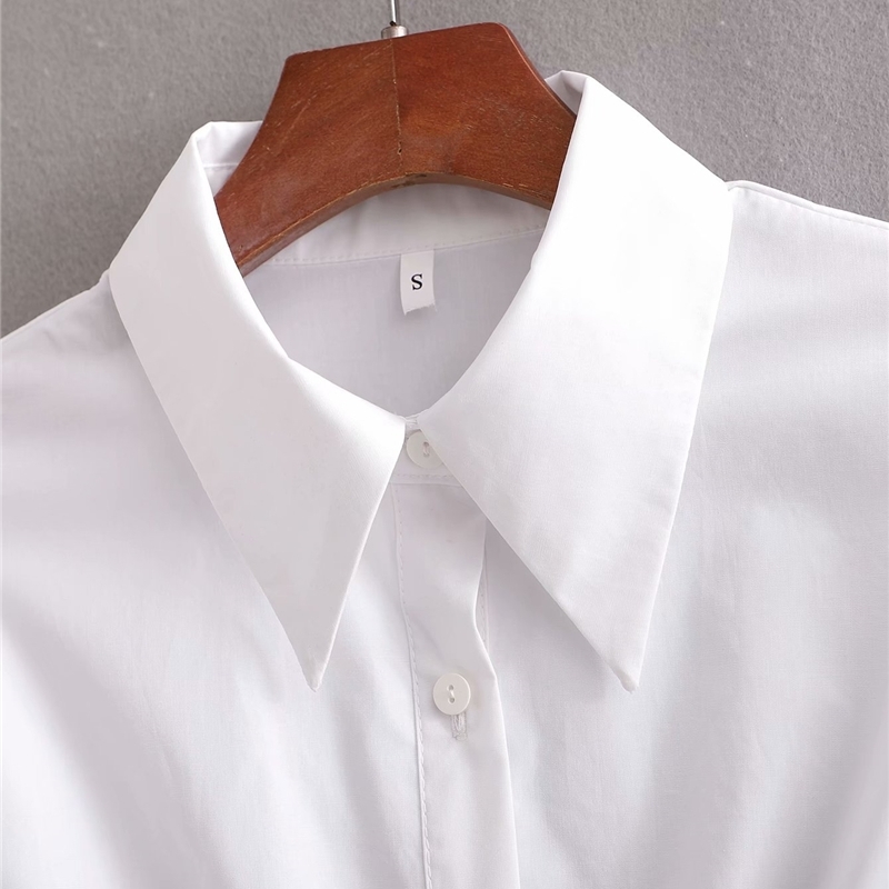 Elegant Women Turn Down Collar Shirts Fashion Ladies Solid White Tops Streetwear Female Chic Elastic Waist Blouses 210430