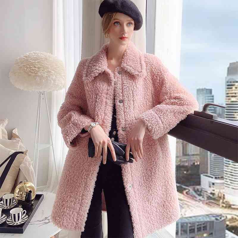 Dabuwawa Elegant Women Sheep Wool Fur Coat Winter Soft Female Jacket Coat Long Sleeve Casual Thick Outwear Ladies DT1DFR017 210520