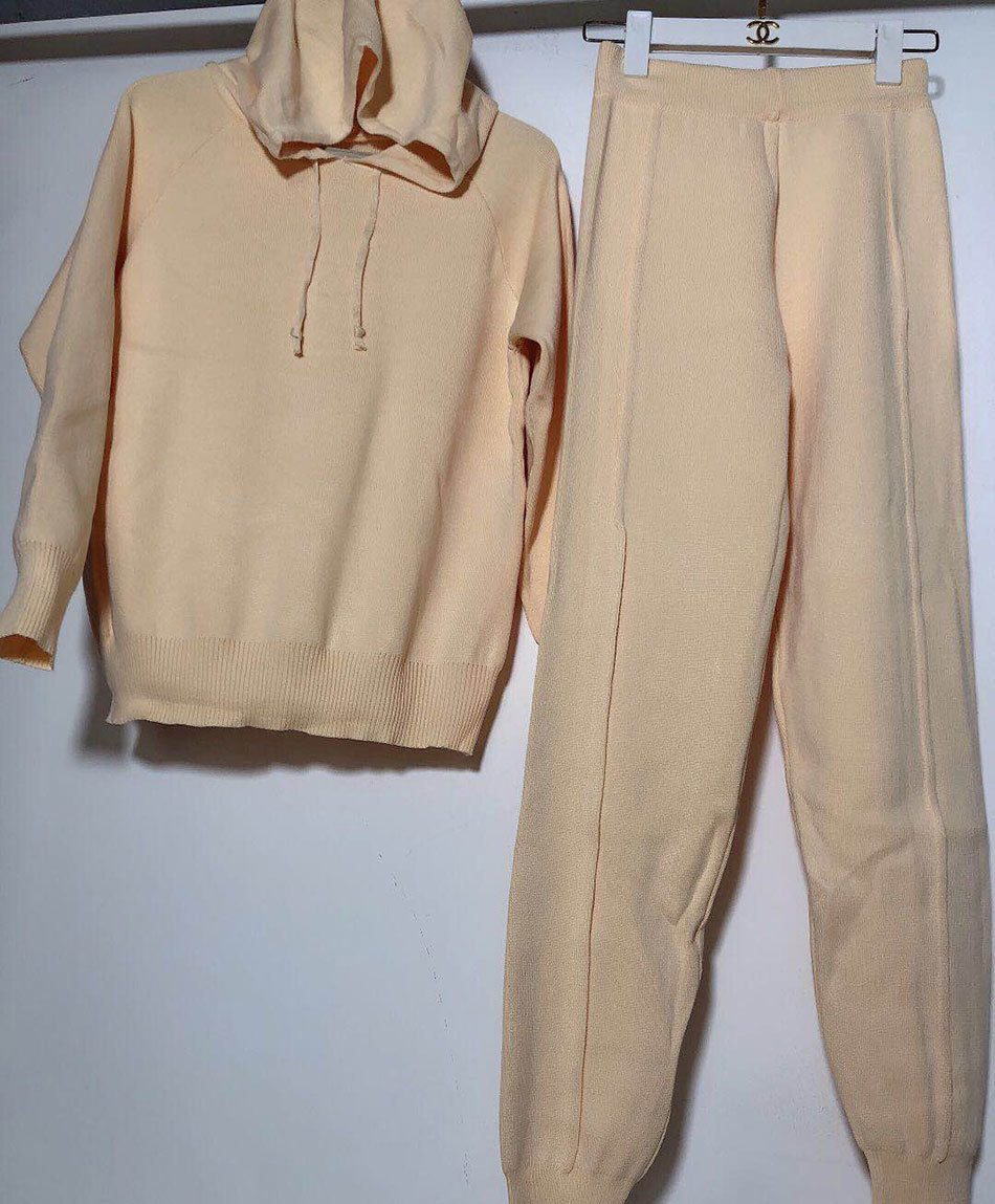 Free Hoodie Knitted Sweater Set Women's Casual Long Sleeve Hooded Collar & Elastic Pants Two Piece 210524
