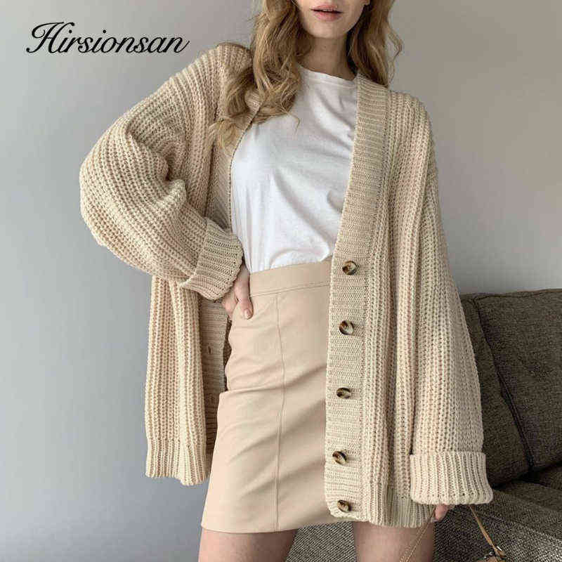 Hirsionsan Cashmere Long Sleeve Sweater Women Single-Breasted Female Cardigan V Neck Soft Loose Knitted Outwear Jumpers 211123wtt