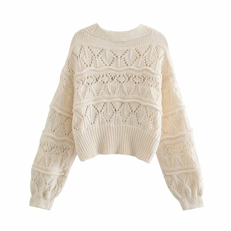 Knitted Cardigan Women Vintage Sweater Cute Cropped V Neck Pearl Buttons Long Sleeve Hollow Out Truien Strickjacke Damen Knit 210521