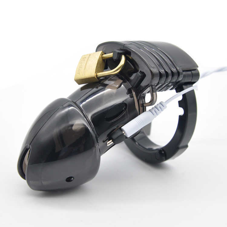 CHASTE BIRD Factory Price Electro Shock Male Chastity Device Cock Cage With Adjustable Cuff Ring Penis Lock Belt Sex Toys A175 210408