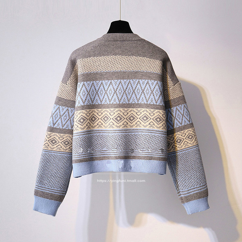 Autumn Winter Clothes Women Sweaters Print Vintage Warm Short Cardigans Korean Style Loose Mujer Sueter 17866 210415