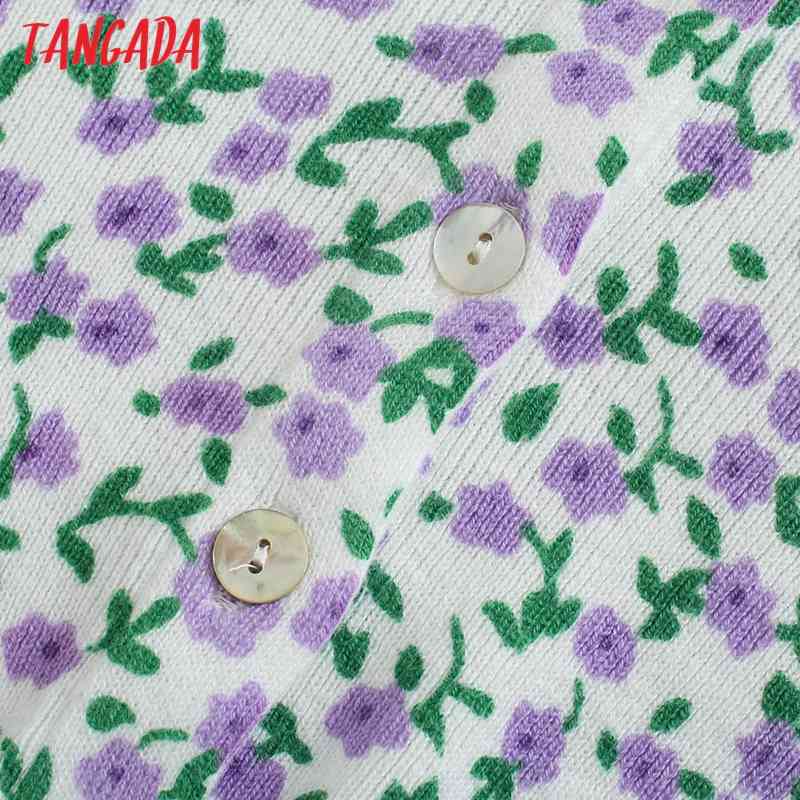 Women Spring Floral Jacquard Cropped Knitted Cardigan Jumper Vintage Long Sleeve Female Outerwear Chic Tops BE485 210416