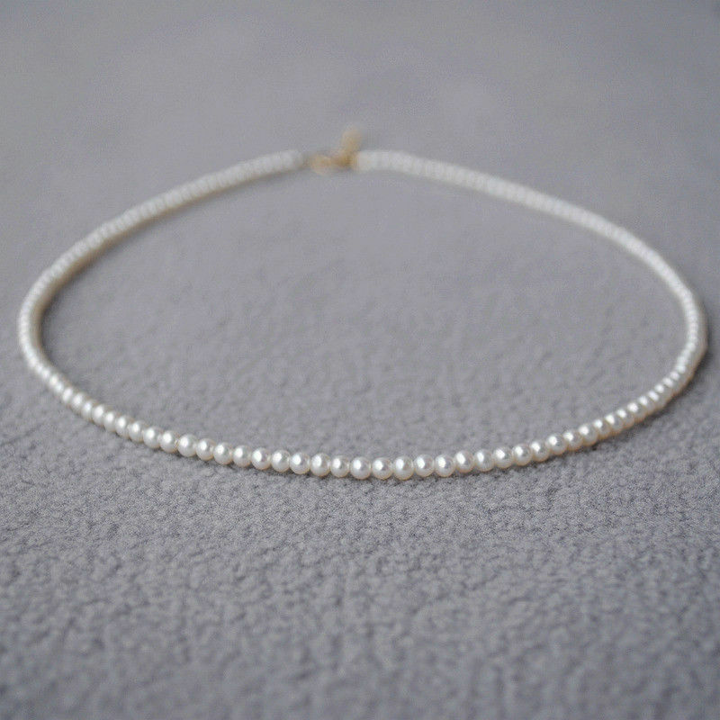 AAA+ 6-7 mm 18" mini Real natural Akoya white round pearl necklace 14k Gold