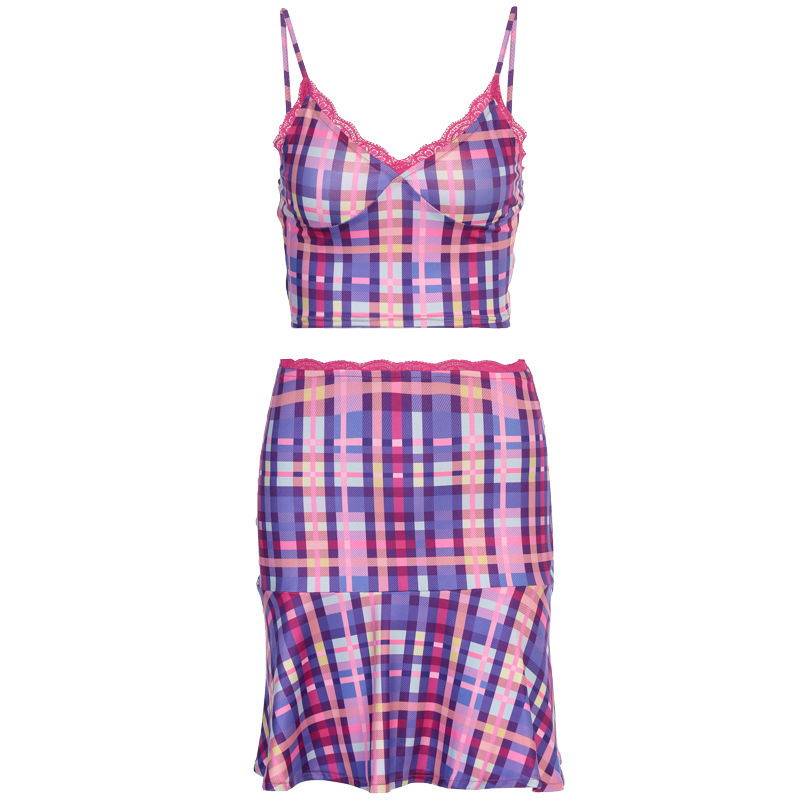 Paris Girl Summer Plaid Print Sexy Two Piece Set Cute Tracksuits V-Neck Lace-Side Suspender Bralette Crop Top & Mini Skirt Sets 210524, Purple
Paris Girl Summer Plaid Print Sexy Two Piece Set Cute Tracksuits V-Neck Lace-Side Suspender Bralette Crop Top & Mini Skirt Sets 210524, Purple