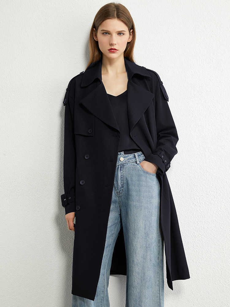 Amii Minimalism Autumn Winter Causal Trench Coat Women Fashion Solid Lapel Double Bresated Women's Windbreaker 12040353 210820