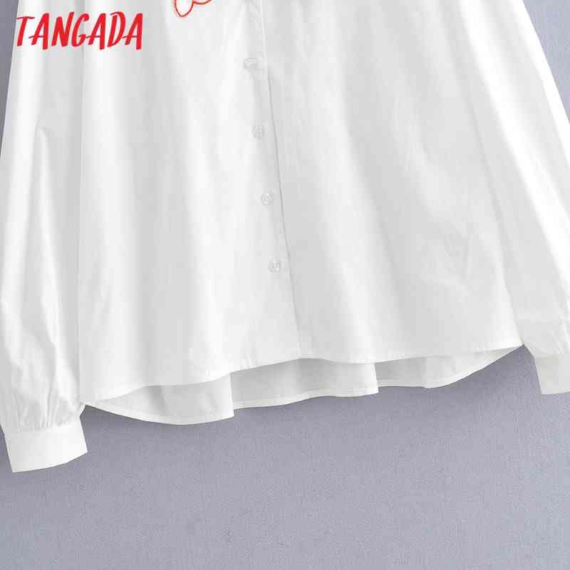 Women Retro Oversize Collar Embroidery Romantic Blouse Long Sleeve Chic Female Shirt Tops YI12 210416