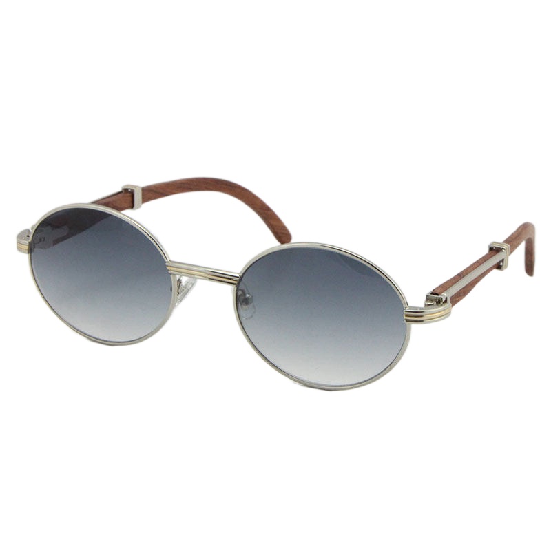 Wholesale Gold Vintage Wood Sunglasses Fashion Metal frames real Wooden For men 7550178 oval Size57 or 55 high quality lenses Dia Cat Glasses