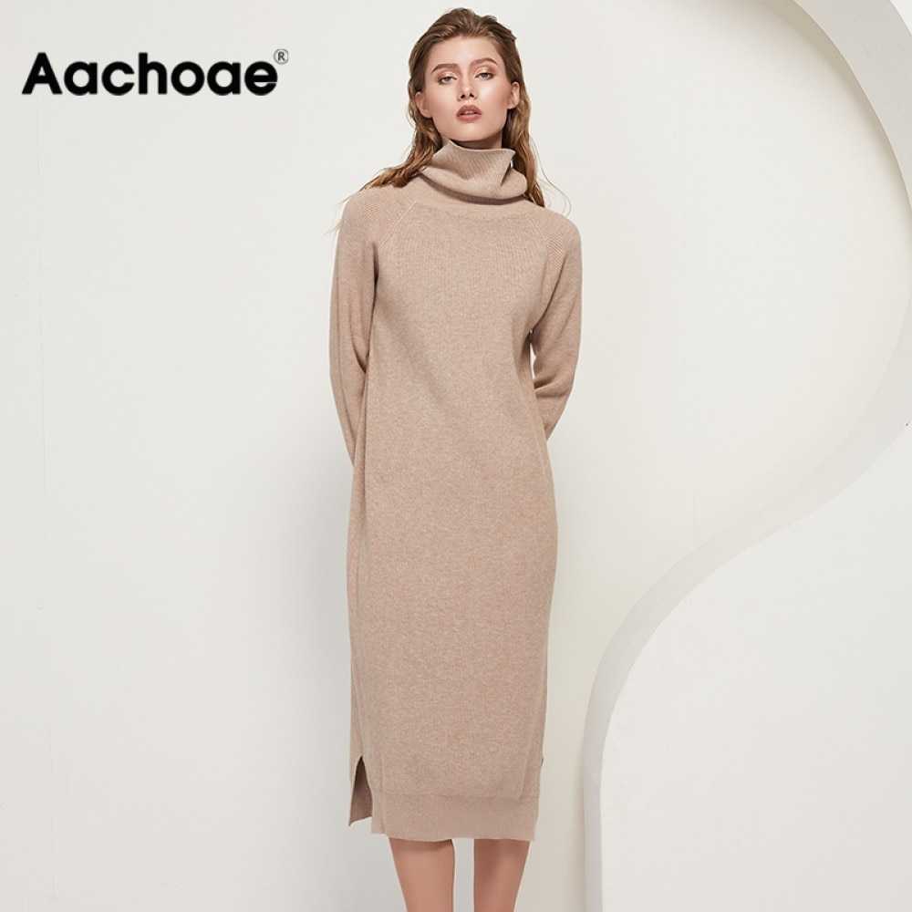 Aachoae Solid Knitted Long Dress Women Autumn Winter Turtleneck Long Sleeve Sweater Dress Lady Split Loose Casual Dress Vestidos 210707, Black
Aachoae Solid Knitted Long Dress Women Autumn Winter Turtleneck Long Sleeve Sweater Dress Lady Split Loose Casual Dress Vestidos 210707, Black