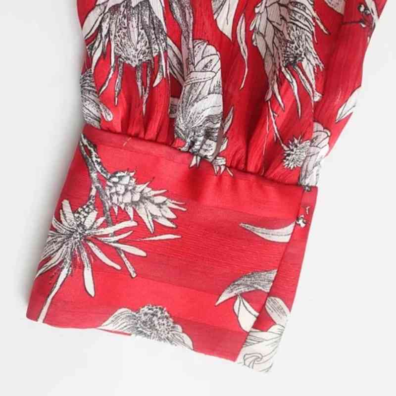 Women Floral Printing Bow Tie Loose Shirts Female Long Sleeve Blouses Casual Lady Tops Blusas S8178 210430