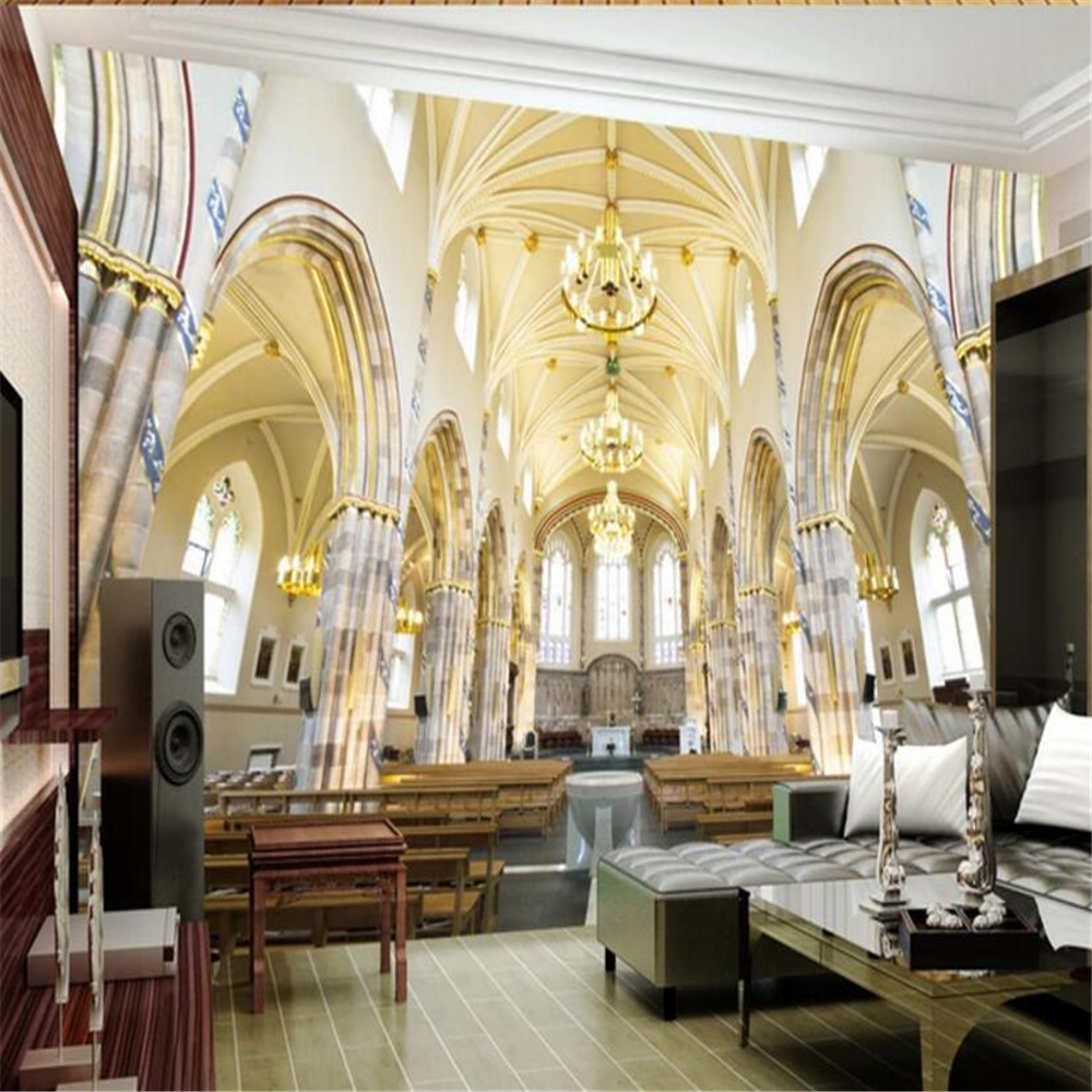 Church stereo background wall painting custom large mural green wallpaper papel de parede para quarto