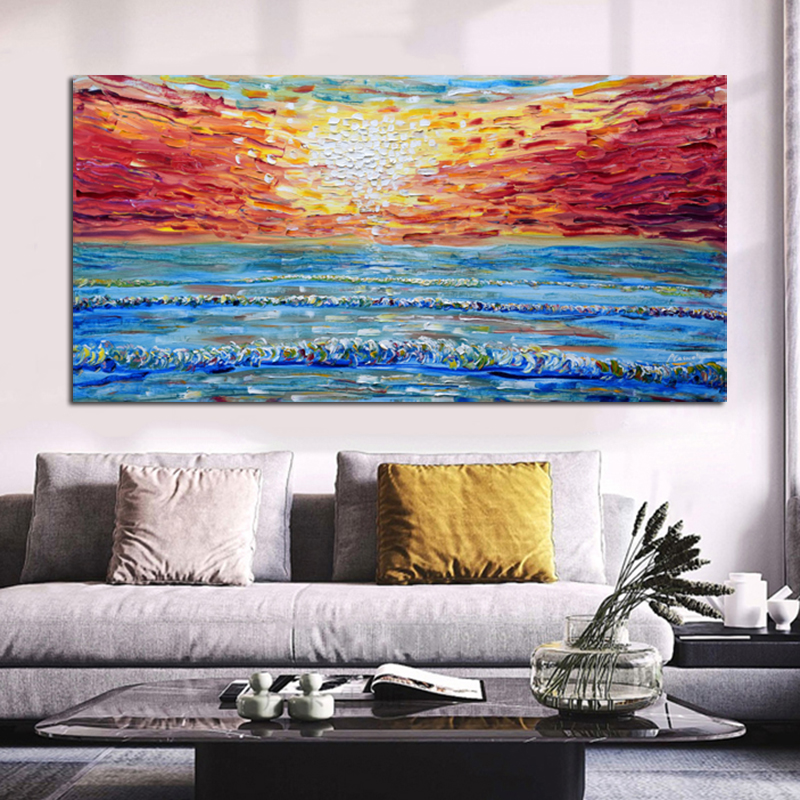 Sea Sunset Sky Posters And Prints Knife Painting On Canvas Landscape Picture Wall For Living Room Modern Home Decor