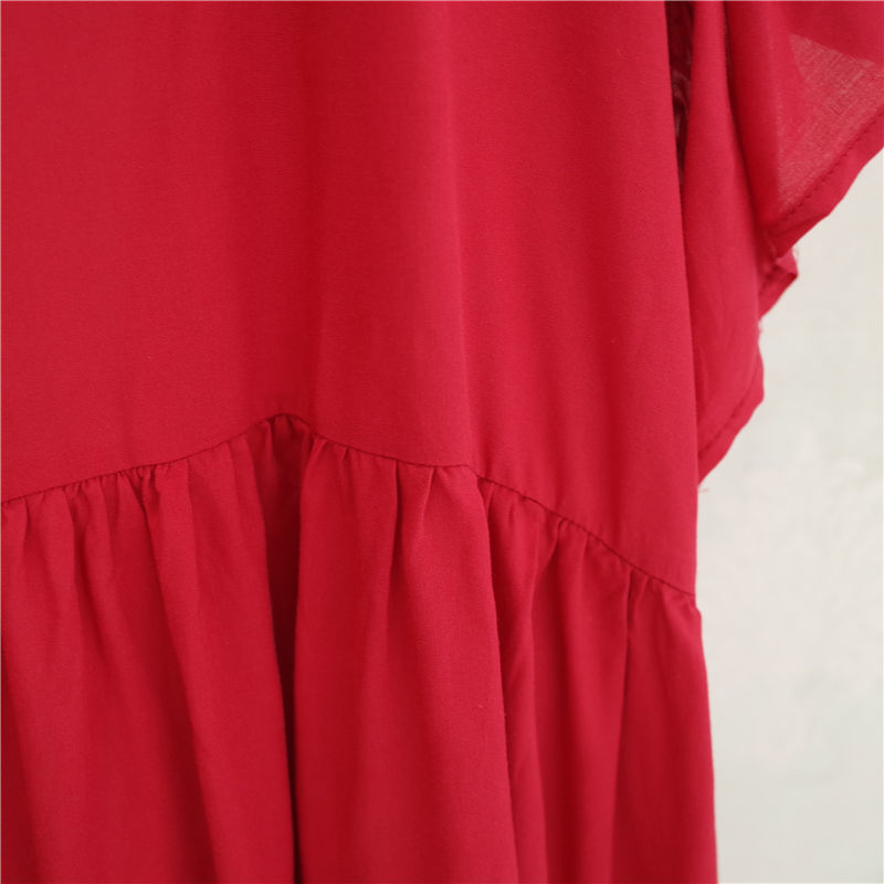 Sexy Plunging Neck Butterfly Sleeve Summer Beach Dress Women Beachwear Red Cover-ups Cotton Tunic Swim Suit Cover Up #Q733 210420