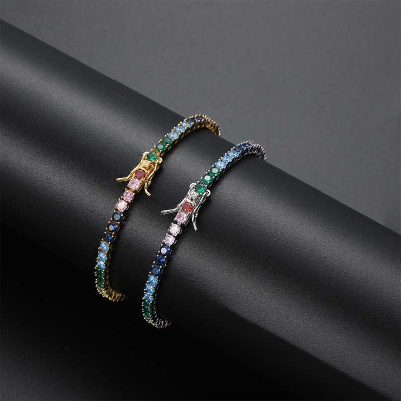 3mm colorful stones Bling Iced Out tennis bracelet 7inch 8inch Brass Bracelet femal CZ Jewelry BB209 211124