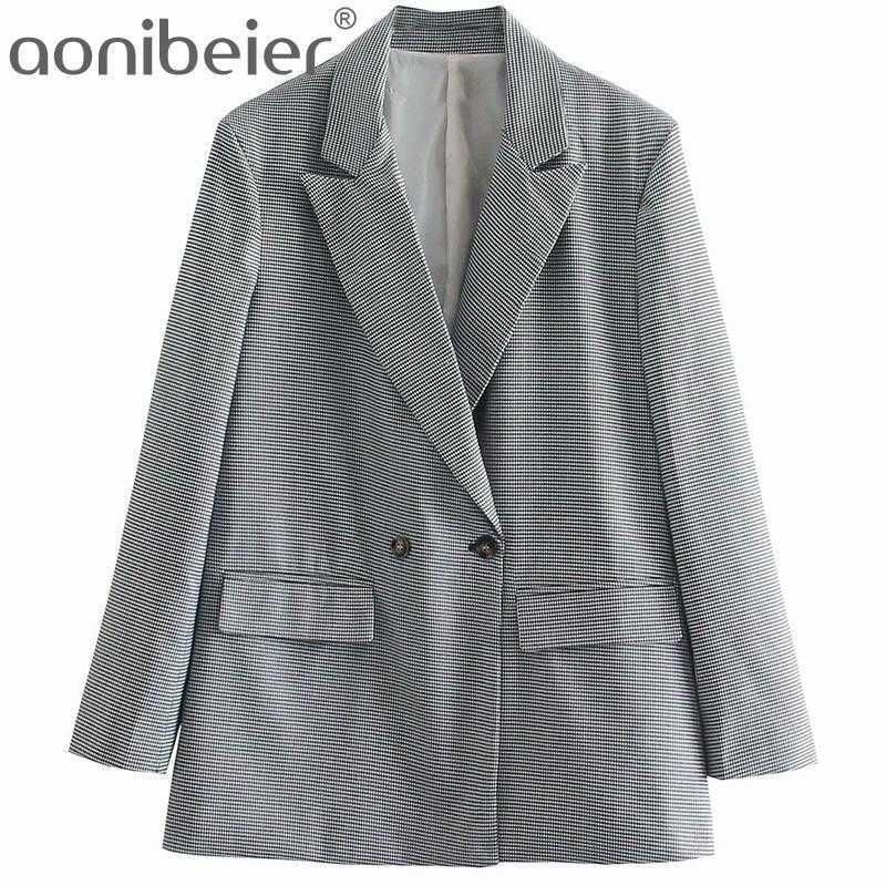 Houndstooth Blazer Spring Autumn Notched Collar Double Breasted Office Lady Suit Jacket Female Loose Tops 210604
Houndstooth Blazer Spring Autumn Notched Collar Double Breasted Office Lady Suit Jacket Female Loose Tops 210604