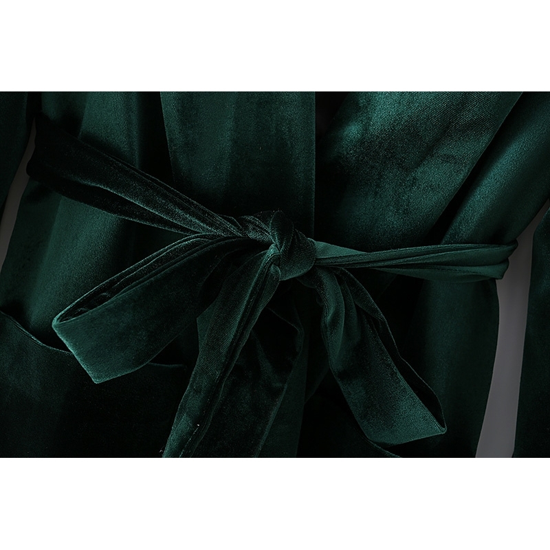 Elegant Women Dark Green Velvet Blazers Fashion Ladies Sashes Cross Coats Streetwear Female Chic Pocket Jackets 210430